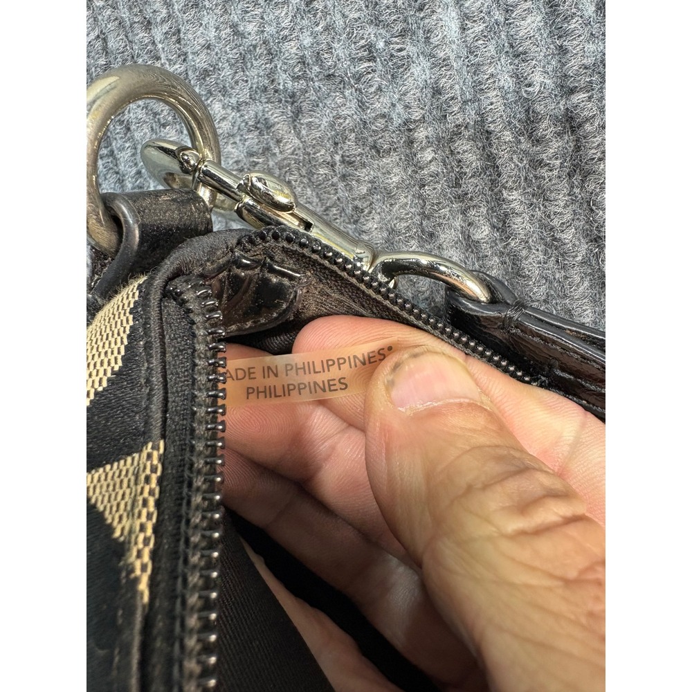 Coach Signature Jacquard Crossbody Bag Black Grey Patent Trim Messenger - Picture 6 of 8